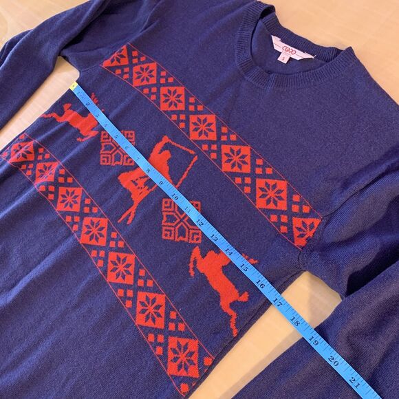 Core Concepts Merino Wool Sweater Pullover Small Red Navy Graphic Ski Deer Geo - Picture 14 of 16